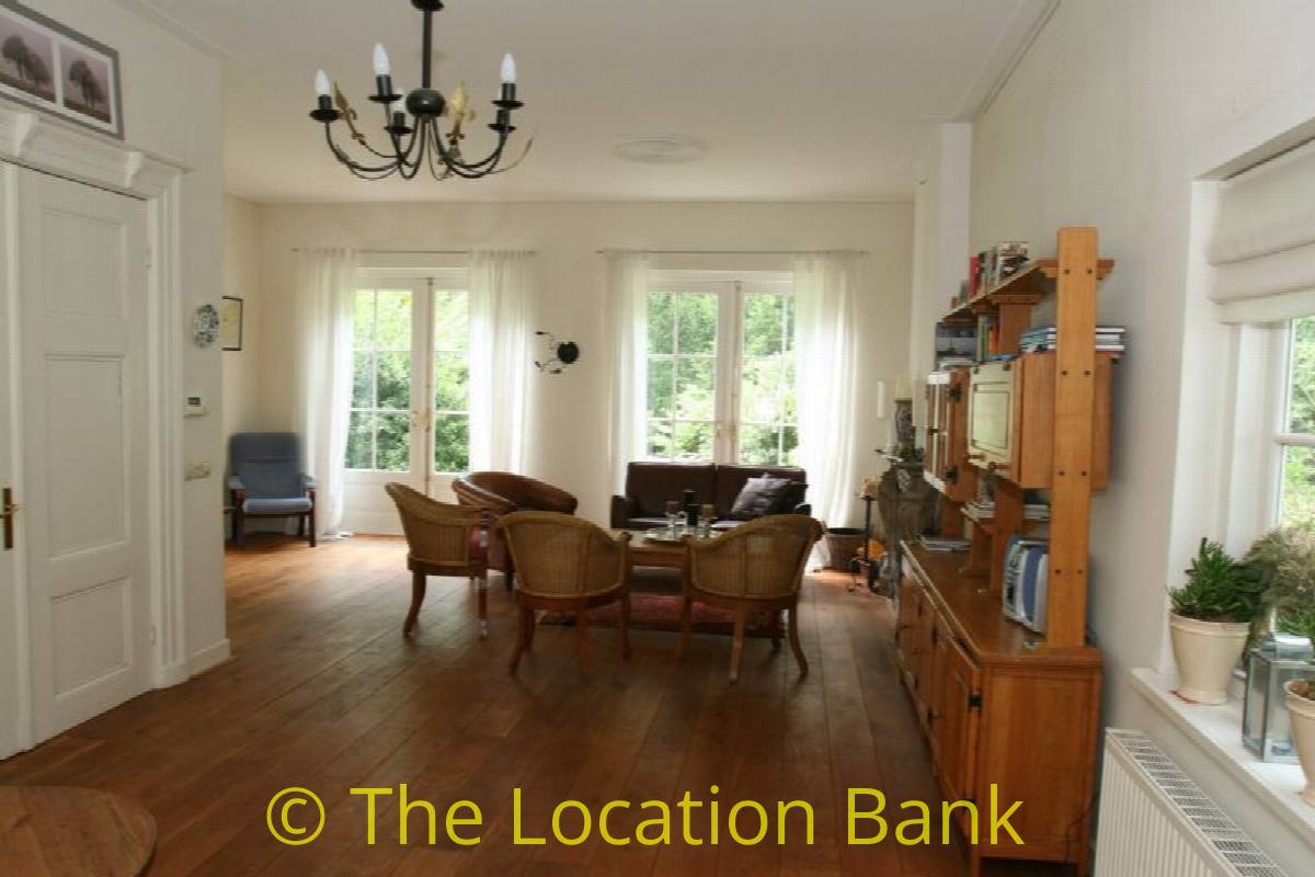 Living mit Holzboden und fire place