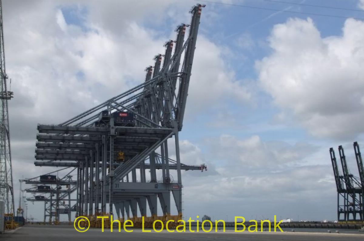 Haven met container terminal en hijskranen