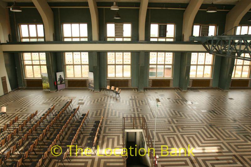 Decorative tile floor in industrial hall