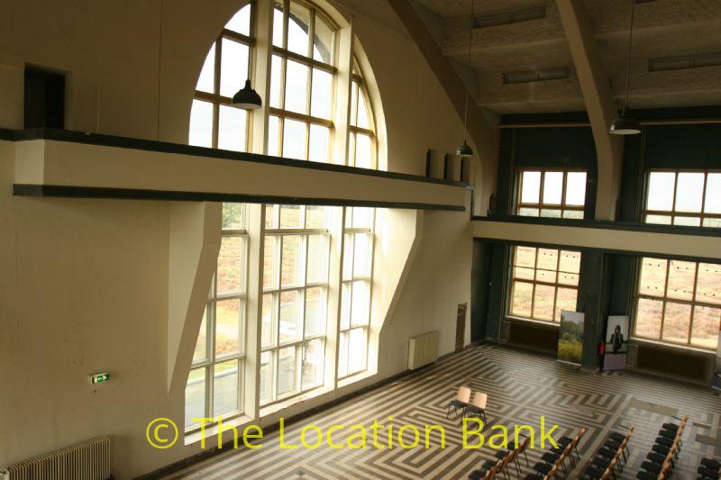 Large window frame in industrial hall