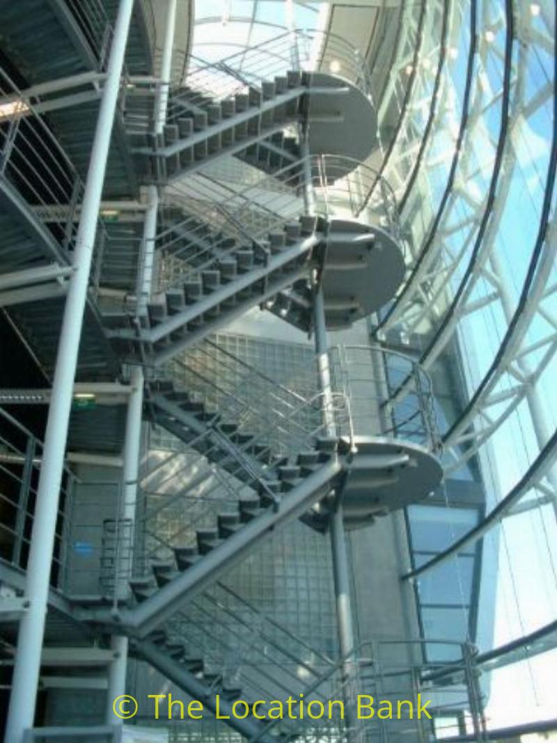 Hichtec office building with beautifull stairs and glass elevator
