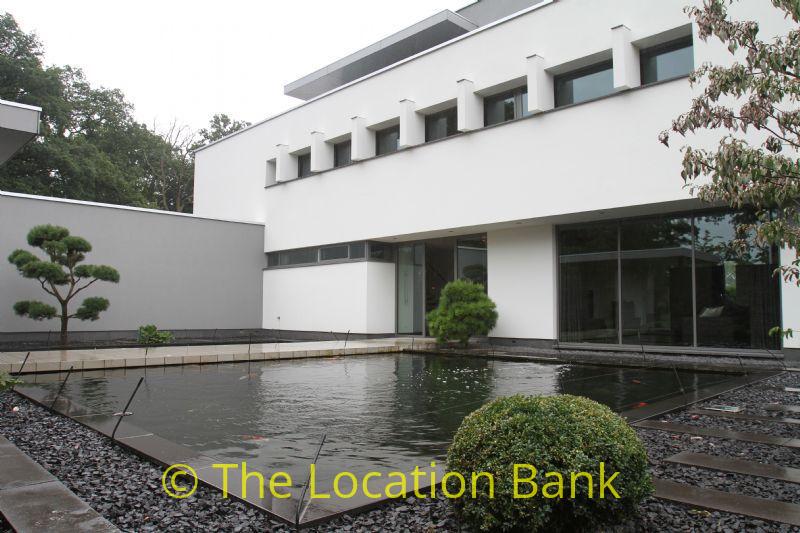 White modern Villa with pond