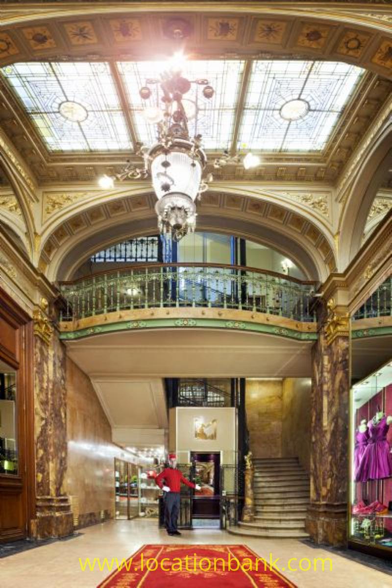 hotel lobby with classical elevator
