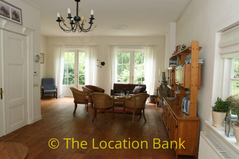 Living mit Holzboden und fire place