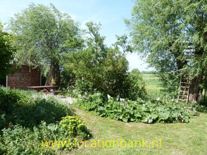 Tuin met zitjes en boomhut