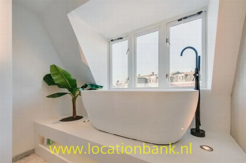 badkamer met badkuip en uitzicht
