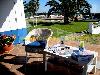 Terrace with view at the pool and the garden