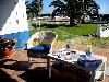 Terrasse mit view at the pool und the Garten