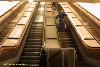 Wooden escalator in mall.